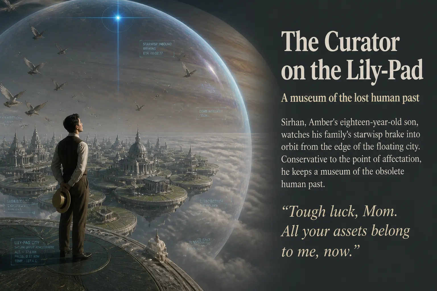 Low-quality slide: The Curator on the Lily-Pad
