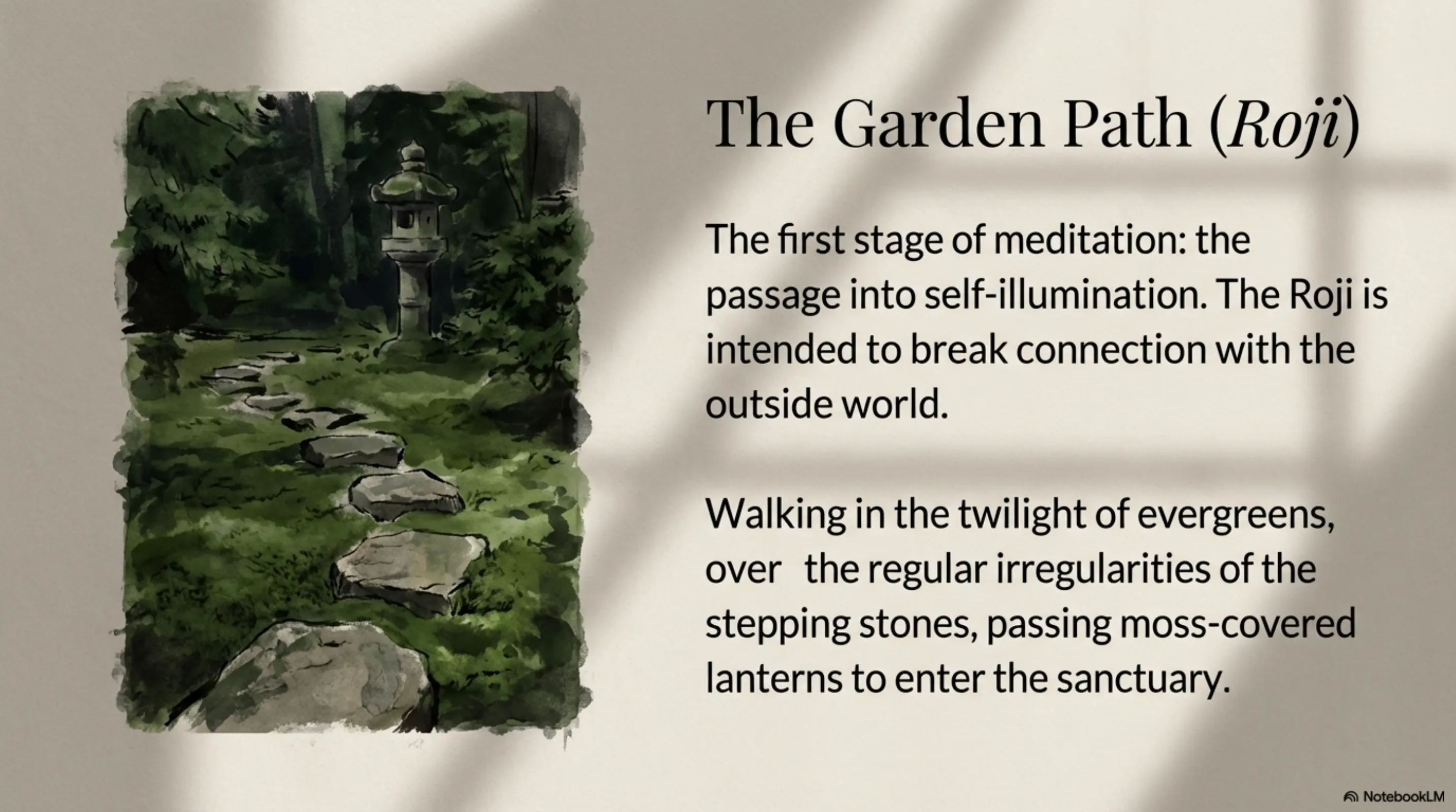 NotebookLM: The garden path as first stage of meditation