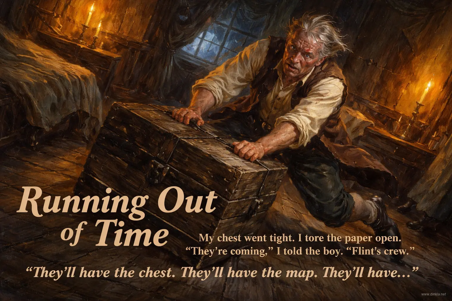 Running out of time — Billy clutches his sea chest as the clock ticks toward ten