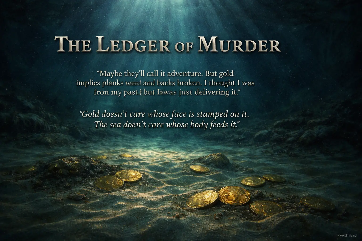 The ledger of murder — gold coins on the ocean floor, indifferent to whose blood paid for them