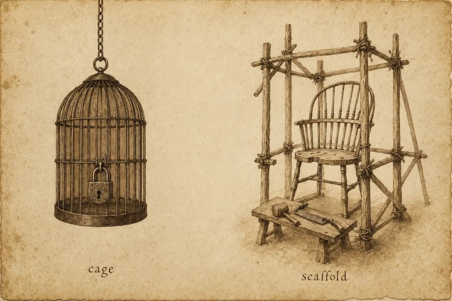 Cage and scaffold. The image the essay leaves you with.