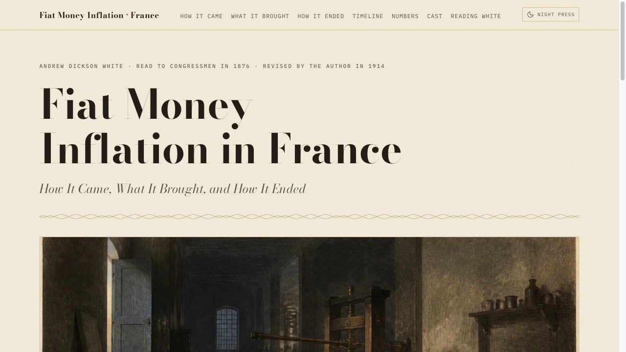 Fiat Money Inflation in France — an introduction to Andrew Dickson White's account of the assignat