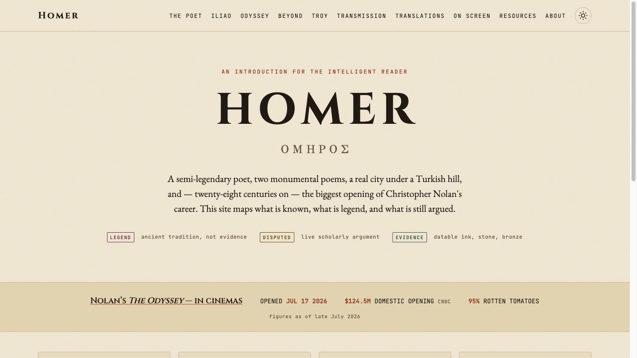 Homer — an introduction to the poet, the poems, the evidence, and the screen