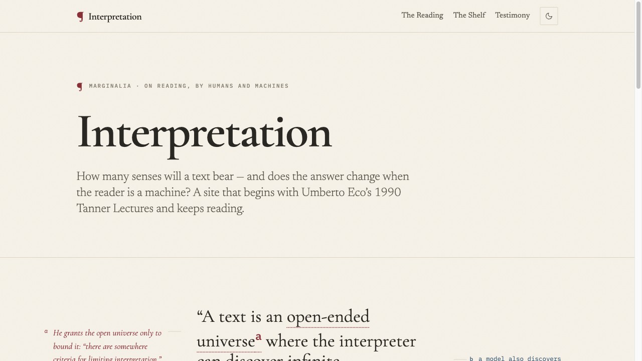 Interpretation — a reading of Umberto Eco continued into the age of machine readers