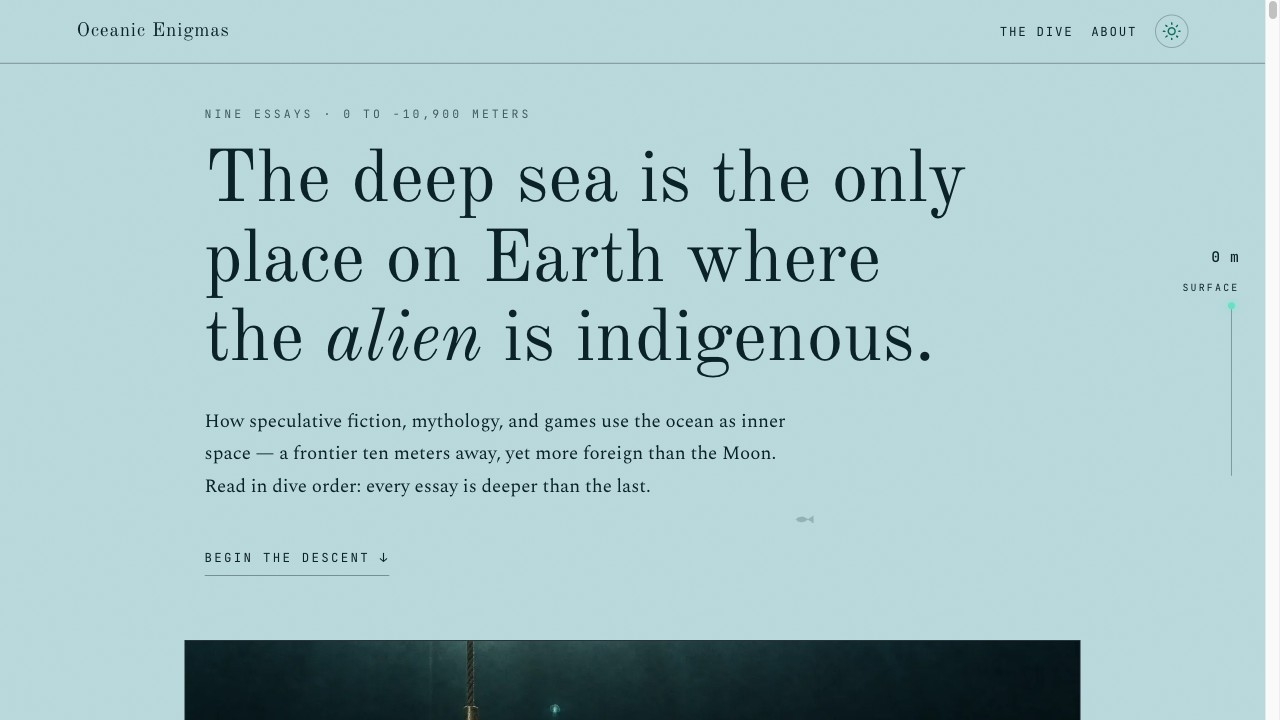 Oceanic Enigmas — nine essays on underwater mysteries in fiction, read in dive order