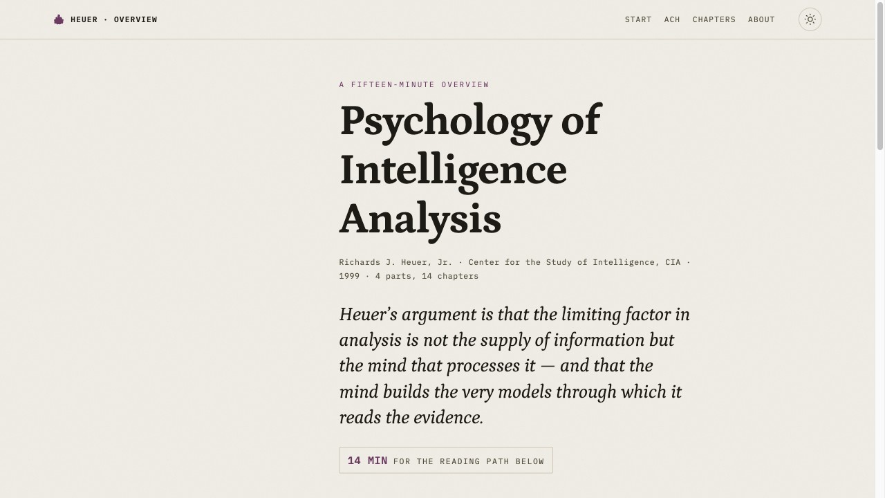 Psychology of Intelligence Analysis — a fifteen-minute overview of Heuer's book