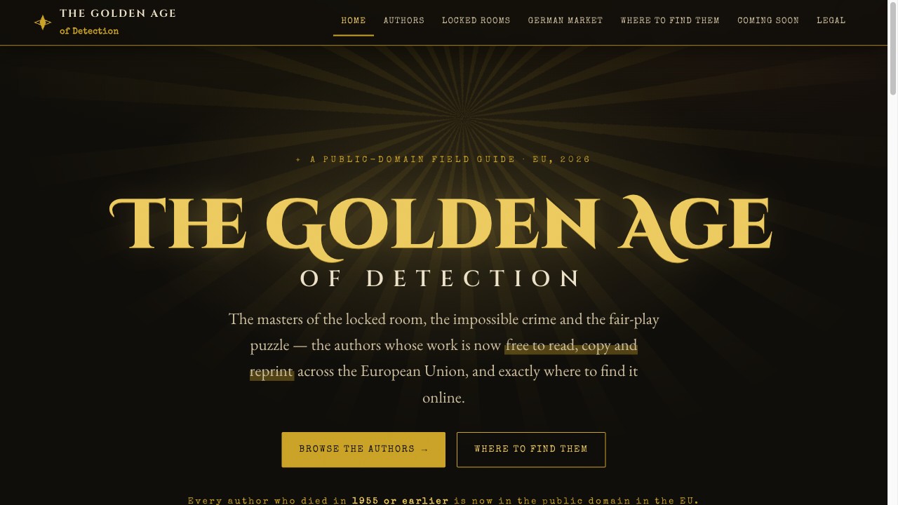 The Golden Age of Detection — public-domain mystery authors and where to read them free